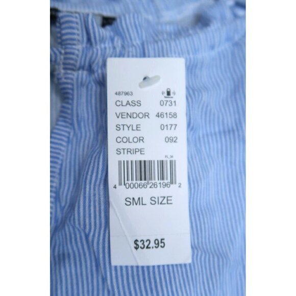 NWT Kendall & Kylie Shirt Cropped Blue White Vertically Striped Womens Small - Picture 12 of 12